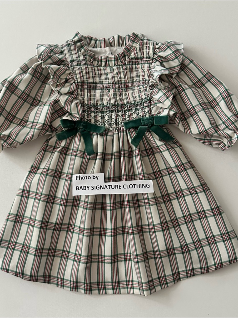 Bonnie Jean 2T Toddler Girl Cream Green Plaid Smocked Dress Christmas Holiday
